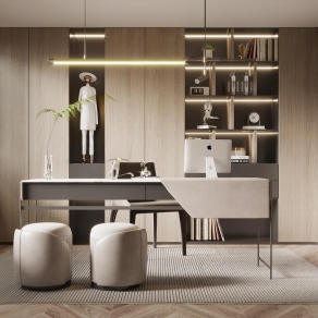 现代书房3D模型下载